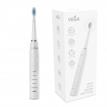 Електрична звукова зубна щітка на 5 режимів чищення Vega VT-600 W (біла)